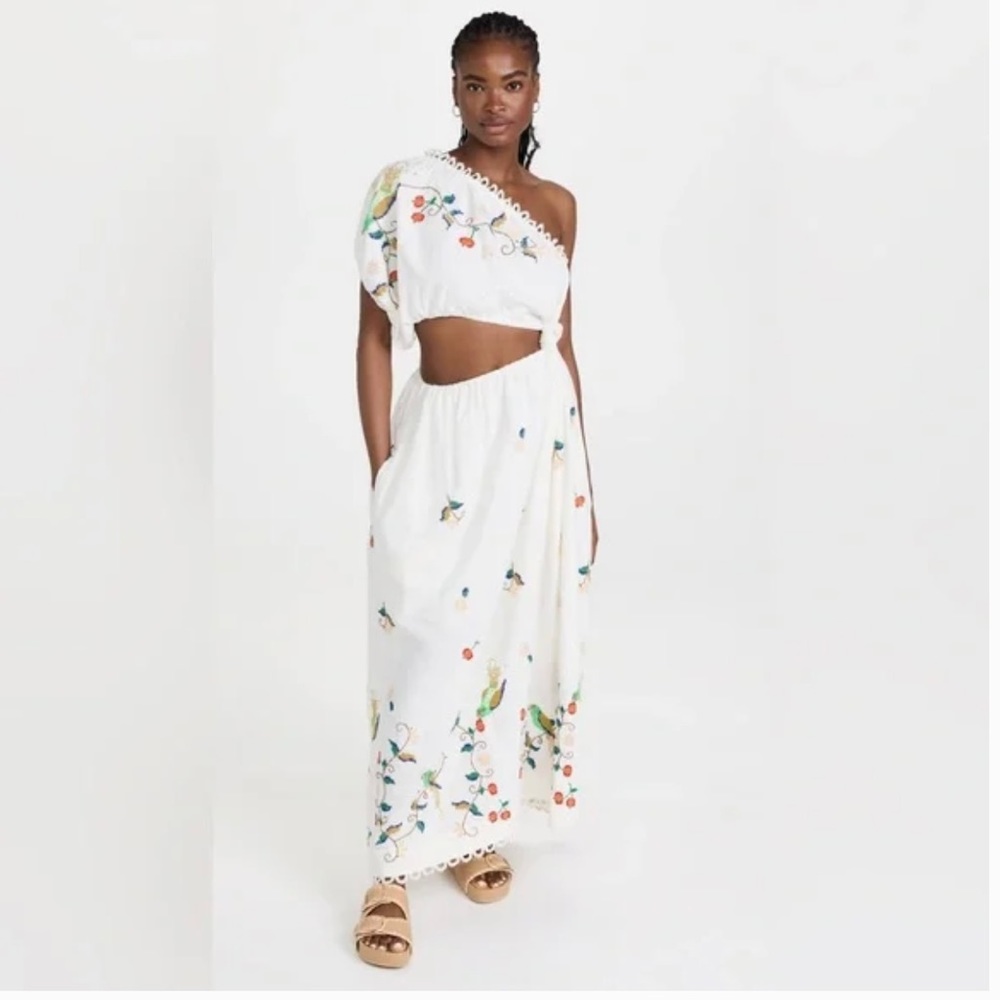 Farm Rio Pitanga Embroidered One-Shoulder Maxi Dress